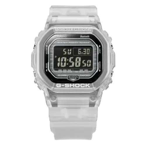 Produktbild: Casio Herren Quartz Armbanduhr, 42.80mm GehäusegröÃŸe mit schwarz digital Zifferblatt und transparent Plastic/Resin Bracelet Armband DW-B5600G-7ER