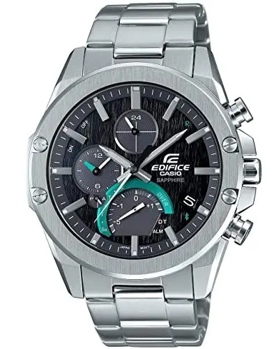 Produktbild: Casio Herren Quartz Armbanduhr, 45.00mm GehäusegröÃŸe mit schwarz analog Zifferblatt und Silber Metallarmband Armband EQB-1000D-1AER