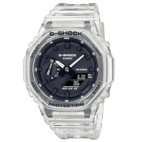 Produktbild: Casio Herren Quartz Armbanduhr, 48.00mm GehäusegröÃŸe mit schwarz digital Zifferblatt und transparent Plastic/Resin Bracelet Armband GA-2100SKE-7AER