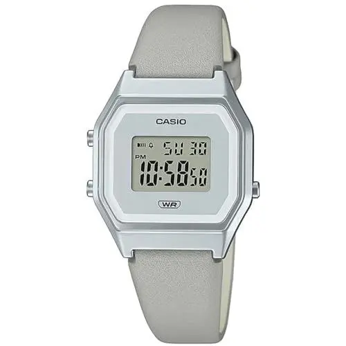 Produktbild: Casio Damen Quartz Armbanduhr, 33.50mm GehäusegröÃŸe mit grau digital Zifferblatt und grau Lederarmband Armband LA680WEL-8EF