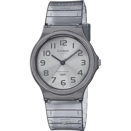 Produktbild: Casio Unisex Quartz Armbanduhr, 35.00mm GehäusegröÃŸe mit weiÃŸ analog Zifferblatt und grau Plastic/Resin Bracelet Armband MQ-24S-8BEF
