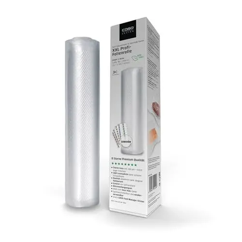 Produktbild: CASO 8 Sterne Profi- Folienrollen 40x1000 cm / 1 Rolle, Vakuumierbeutel für alle Vakuumierer, sehr stark & reißfest ca. 150µm, Vakuumbeutel Lebensmittel Vakuumiergerät, Sous Vide, BPA-frei