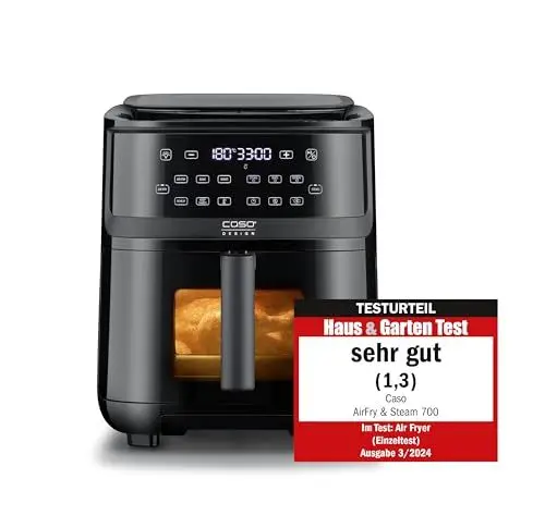 Produktbild: CASO AirFry & Steam 700 - Heißluftfritteuse und Dampfgarer - Testurteil: Sehr Gut, extra großes Korbvolumen 7 Liter, Dampfgarer & Airfryer, Fritteuse ohne Öl/Fett, Schwarz