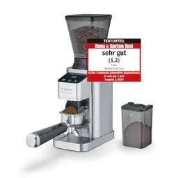 Produktbild: CASO BaristaChef Inox - elektrische Kaffeemühle, langlebiges Edelstahl-Kegelmahlwerk, mit Siebträgerhalterung, 48 präzise Mahlgradstufen, aromaschonende 450 U/min, individuelle Dosierung