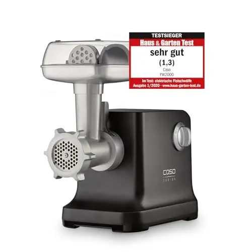 Produktbild: CASO FW 2000 Black, Fleischwolf mit leistungsstarken 2000 Watt , Testsieger Haus & Garten Test, langlebige Titan Klinge, Rücklauf-Funktion, inkl.Zubehör