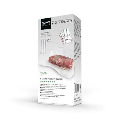 Produktbild: CASO 8 Sterne Profi- Folienrollen 30x600 cm / 2 Rollen, Vakuumierbeutel für alle Vakuumierer, sehr stark & reißfest ca. 150µm, Vakuumbeutel Lebensmittel Vakuumiergerät, Sous Vide, BPA-frei