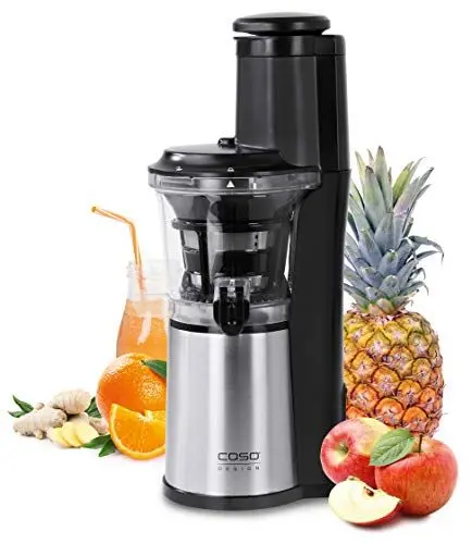 Produktbild: CASO SJW 500 - Design Slow Juicer, Testergebnis „Sehr gut“, Entsafter für Obst, Gemüse & Kräuter, große Einfüllöffnung 75 mm Ø für ganze Früchte, mit Saft- und Sorbetsieb, Schwarz, Edelstahl