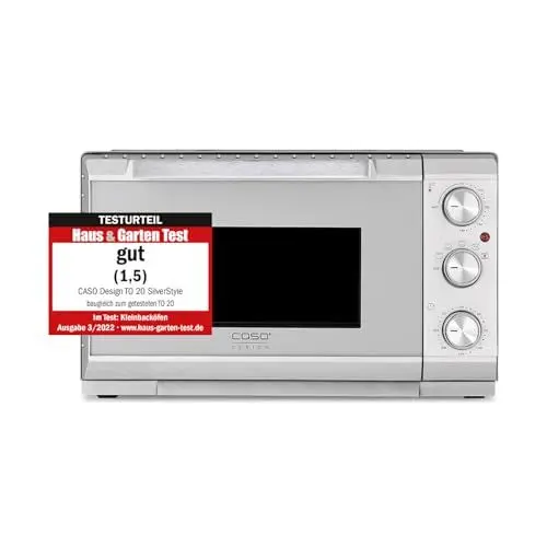 Produktbild: CASO TO 20 SilverStyle - Design Backofen, 20 Liter Garraum, 3 Einschubebenen, 70-230°C, 5-fach Funktion: Heißluft, Drehspieß mit Motor, Oberhitze, Unterhitze, Ober- und Unterhitze