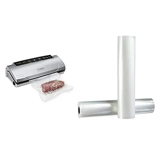 Produktbild: CASO VC10 Vakuumierer - Testsieger bei Stiftung Warentest, Lebensmittel bleiben vakuumiert bis zu 8x länger frisch, 30cm lange & stabile Schweißnaht & Amazon Basics 28 cm x 500 cm, 2 Rollen