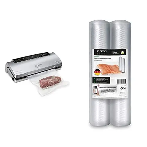 Produktbild: CASO VC10 Vakuumierer - Vakuumiergerät, 30cm lange & Strukturrollen 30x600cm / 2 Folienrollen, für alle Balken Vakuumierer & Folienschweißgeräte, BPA-frei, stark & reißfest, 105µm, stabile Schweißnaht