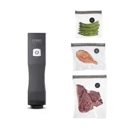 Produktbild: CASO Vacu OneTouch - Handvakuumierer inkl. Zubehör, 10 ZIP-Beutel, 2 ZIP-Locker, CASO Food Manager Sticker, bis zu 150 Minuten Akku-Laufzeit, Schwarz