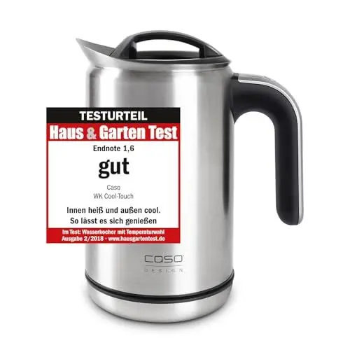 Produktbild: CASO WK Cool Touch, Edelstahl Wasserkocher mit Temperatureinstellung, doppelwandiges Gehäuse: wird außen nicht heiß, sparsame 1800 Watt, Silber