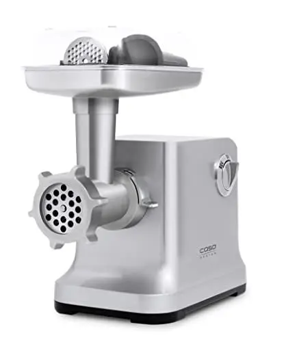 Produktbild: Caso FW2000 Elektrischer Fleischwolf, inkl. Spritzgebäck, Aufsatz 800 W nominal, 2000 W locked, ca. 2kg/ Minute, Alu Guss Gehäuse, starker Motor, Silber
