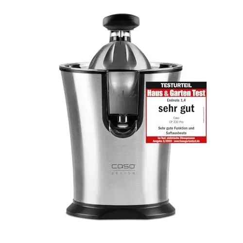 Produktbild: Caso Juicer CP 330 Pro, Testurteil: Sehr Gut, elektrische Zitruspresse mit Universal-Edelstahlkegel, 160 Watt, BPA-Frei, Einzelteile spülmaschinengeeignet, Edelstahl, Schwarz
