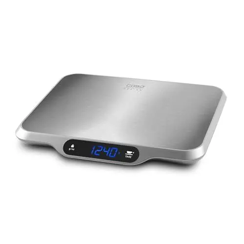 Produktbild: CASO L15 - Design Küchenwaage, digitale Küchenwaage mit extra großer Wiegefläche (30x22 cm) aus gebürstetem Edelstahl, Wiegeskala bis max. 15kg, digital, großes Display, HOLD Funktion, edelstahl, silber, 03292