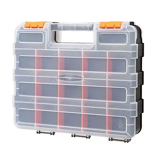 Produktbild: CASOMAN Double Side Tool Organizer with Impact Resistant Polymer and Customizable Removable Plastic Dividers, Hardware Box Storage, Excellent for Screws,Nuts,Small Parts, 34-Compartment, Black/Orange