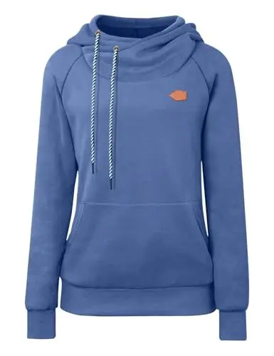 Produktbild: Cassiecy Hoodie Damen Winter Langarm Stehkragen Kapuzenpullover Warme Casual Pullover Hoody mit Kapuze（ Blau,XL