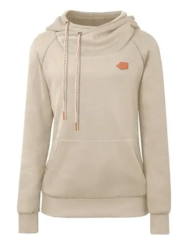 Produktbild: Cassiecy Hoodie Damen Winter Langarm Stehkragen Kapuzenpullover Warme Casual Pullover Hoody mit Kapuze（ Khaki,2XL
