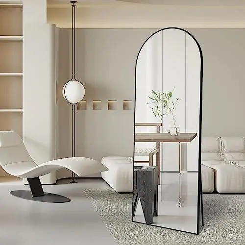 Produktbild: CASSILANDO Bogen Ganzkörperspiegel 150×50cm Bodenspiegel, Abgerundeter Standspiegel, Ganzkörperspiegel mit Ständer Groß Wandspiegel im Schlafzimmer, Ankleidezimmer Spiegel (Schwarz)