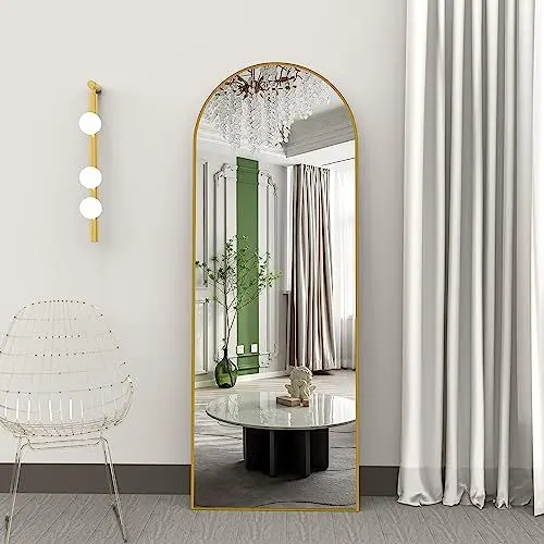 Produktbild: CASSILANDO Bogen Ganzkörperspiegel 150×50cm Bodenspiegel, Abgerundeter Standspiegel, Ganzkörperspiegel mit Ständer Groß Wandspiegel im Schlafzimmer, Ankleidezimmer Spiegel (Gold)