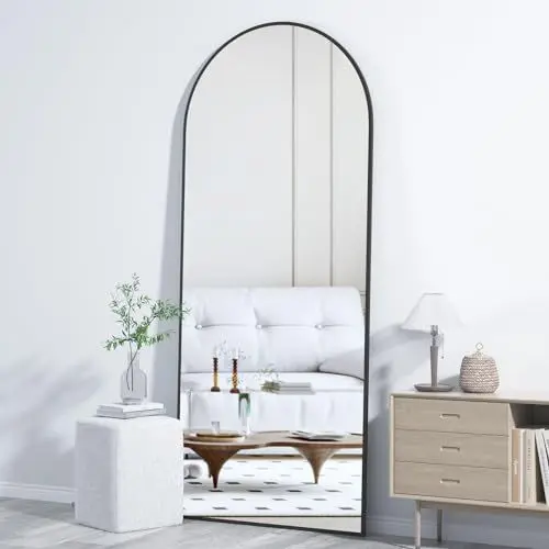 Produktbild: CASSILANDO Bogen Ganzkörperspiegel 162×53cm Groß Bodenspiegel, Abgerundeter Standspiegel, Ganzkörperspiegel mit Ständer Groß Wandspiegel im Schlafzimmer, Ankleidezimmer Spiegel (Schwarz)