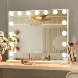 Produktbild: CASSILANDO Eitelkeitsspiegel mit Lichtern Hollywood Make-up Spiegel, großer Eitelkeits beleuchteter Spiegel mit 15 LED Lampen, mit 3 Farbmodi für Schlafzimmer, Tisch oder Wand montiert, 58x46cm