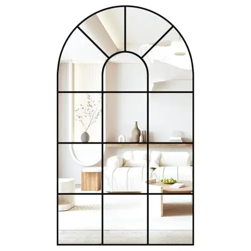 Produktbild: CASSILANDO Gewölbte Fenster Wandspiegel, 105x60cm, dekorativer Spiegel, Eitelkeitsspiegel für Badezimmer, Schlafzimmer, Wohnzimmer, Fensterscheibe Spiegel, Bauernhaus Spiegel für Wand Dekor, Schwarz