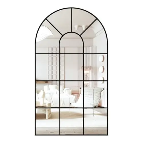 Produktbild: CASSILANDO Gewölbte Fenster Wandspiegel, 80x50cm, dekorativer Spiegel, Eitelkeitsspiegel für Badezimmer, Schlafzimmer, Wohnzimmer, Fensterscheibe Spiegel, Bauernhaus Spiegel für Wand Dekor, Schwarz