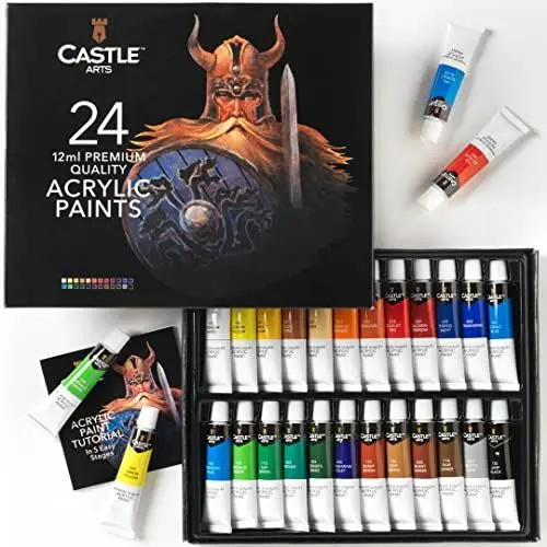 Produktbild: 24pc Acrylfarbe Set für Anfänger, Studenten oder Künstler. Perfekte Mischung aus Qualität, Flexibilität und Vielseitigkeit. Kräftige Farben, gute Deckung auf Papier, Leinwand, Holz oder Stoff