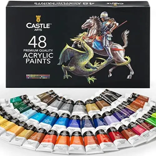 Produktbild: Castle Art Supplies 48 x 22ml Acrylfarben-Set | All-inclusive-Set für Anfänger und Profis | Hochwertige, intensive Farben | Einfache Anwendung, viele Oberflächen | Schöne Präsentationsbox