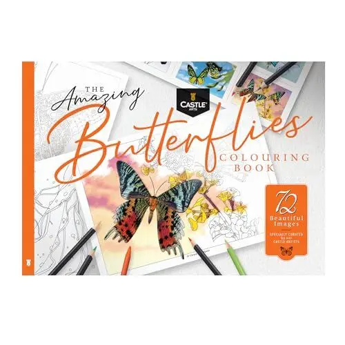 Produktbild: Castle Art Supplies Schmetterlinge Malbuch | 72 faszinierende Schmetterlingsillustrationen von Künstlern kuratiert mit Farbreferenzführer | Kein Durchscheinen, Künstlerpapier | Querformat A4