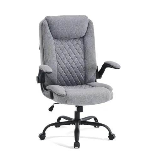 Produktbild: CASTLOVE Bürostuhl Ergonomisch Schreibtischstuhl Chefsessel Mit Gepolsterten Armlehnen Klappbar, Höhenverstellung, Wippfunktion und Kopfstütze Bequem für Home-Office Bürostuhl 150kg Grau Stoff
