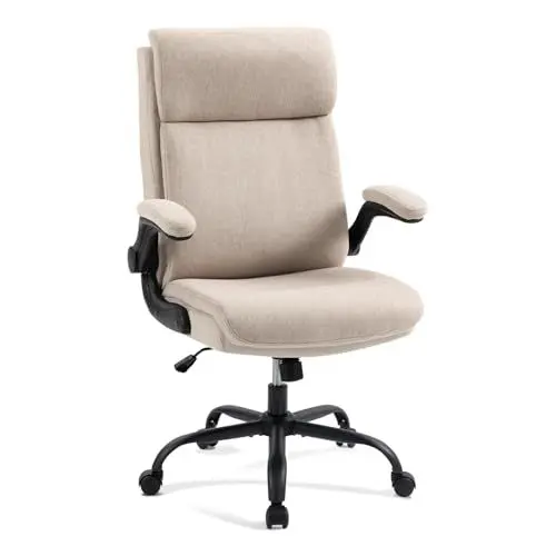 Produktbild: CASTLOVE Ergonomischer Bürostuhl - Schreibtischstuhl mit Rückenlehne - Hochklappbare Armlehne - Hohe Rückenlehne - Höhenverstellbar - Wippfunktion (Bürostuhl Stoff Beige Max. 150 kg)