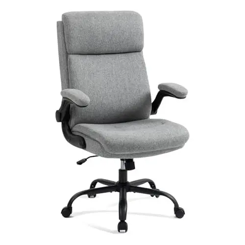 Produktbild: CASTLOVE Ergonomischer Bürostuhl - Schreibtischstuhl mit Rückenlehne - Hochklappbare Armlehne - Hohe Rückenlehne - Höhenverstellbar - Wippfunktion (Bürostuhl Stoff Grau Max. 150 kg)