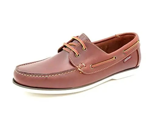 Produktbild: Casual Herren Bootsschuhe Leder Mokassin Segelschuhe Rahmengenäht Echtleder Deckschuhe Cognac braun EU 45