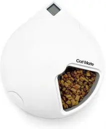 Produktbild: Cat Mate C500 Automatischer Futterautomat mit Digitalem Timer und 5 Näpfen – Für Katzen und Kleine Hunde, Nass- oder Trockenfutter, Inklusive Zwei Kühlakkus, 5 Mahlzeiten Bis zu 330 g Pro Stück, Weiß