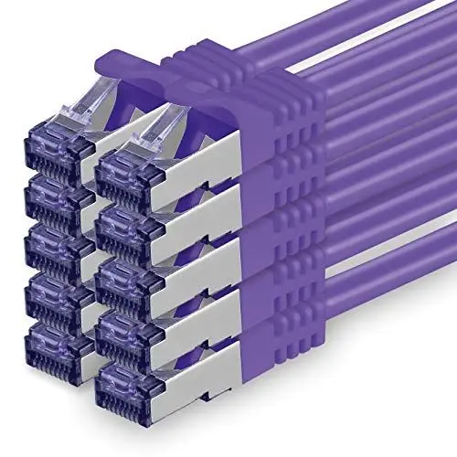 Produktbild: Cat.7 Netzwerkkabel 0,25m - Violett - 10 Stück - Cat7 Patchkabel (SFTP/PIMF/LSZH) Rohkabel 10 Gb/s mit Rj 45 Stecker Cat.6a - 10 x 0,25 Meter Violett