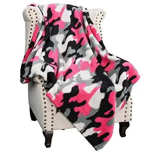 Produktbild: Catalonia Classy Camo Sherpa-Überwurfdecke, Flauschige Kuscheldecke für Camping, Reisen, Couchbett, Superweich, Leicht, Wendbar, Ganzjährig Verwendbar, 150 x 130 cm, Grau Camo