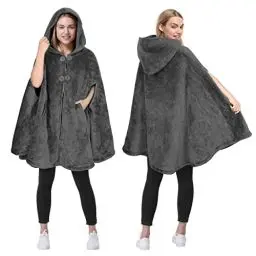 Produktbild: Catalonia Classy Damen-Poncho mit Geparden-Kunstpelzkragen, Fleece-Mantel, weicher, Warmer, kuscheliger Umhang, Geschenkidee für Erwachsene und Teenager-Mädchen