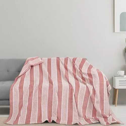Produktbild: Catalonia Classy Decke Flauschige Kuscheldecke, Super weiche Fleece Sofadecke Plüsch-Flanell-Decke für Couch und Bett, TV-Decke, Reise, Camping, Geschenk, 150x130cm, Rosa Streifen