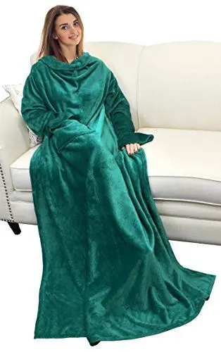 Produktbild: Catalonia Classy Decke mit Ärmeln als Geschenk für Frauen Herren, Flauschig Fleece Tragbare Kuscheldecke mit Ärmel, Cozy Warm Decke zum Anziehen Ärmeldecke Erwachsene, 185 x 130 cm Grün