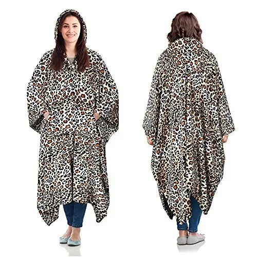 Produktbild: Catalonia Classy Fleece Poncho Decke mit Kapuze, Weiche Warme Kuschelige Tragbare Decke, Große Flauschige Decke für Erwachsene Frauen Männer, 200 x 140 cm, Gepard
