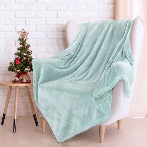 Produktbild: Catalonia Classy Kuscheldecke Sherpa Flauschig Soft Warme Decke, Überwurf Fleecedecke Wohndecken Weiche Flanell Winter Blanket für Sofa TV Bett Couch, 150 x 130 cm, Blaugrün