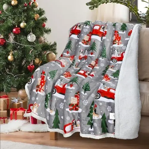 Produktbild: Catalonia Classy Sofadecke mit doppeltem Mikroplüsch-Sherpa-Fleece, superweich, geeignet für alle Jahreszeiten, Flauschiger Plüsch, kuschelige, Dicke Couchüberwürfe,Weihnachtshirsch,150x130 cm