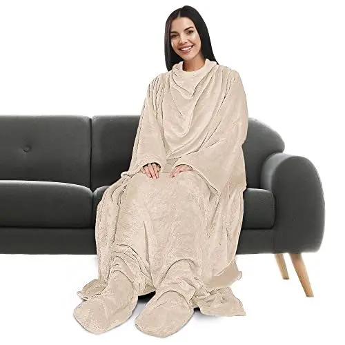 Produktbild: Catalonia Classy TV-Decke, Kuscheldecke mit Ärmeln und Füßen, Professionelle Kuschel-Ganzkörper-Kuscheldecke zum Anziehen, für Erwachsene, Damen und Herren zum Verschenken, 190 x 135 cm