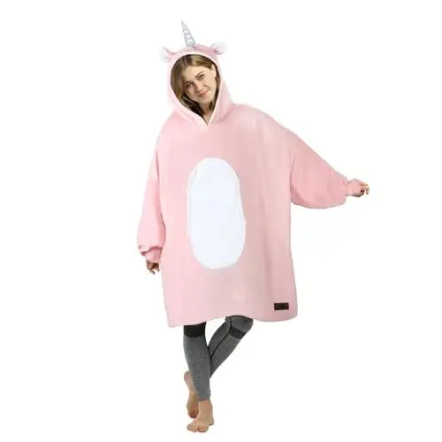 Produktbild: Catalonia Classy Übergroße Einhorn Sherpa Hoodie Decke, Flauschige Warme Kuscheldecke mit Ärmeln und Kapuze, Tragbare Decke zum Anziehen als Geschenkidee für Damen Herren Kinder
