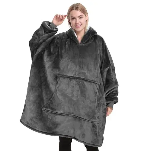 Produktbild: Catalonia Classy Übergroße Sherpa Hoodie Decke, Flauschige Kuscheldecke mit Ärmeln und Kapuze, Warme Oversized Kapuzenpulli Decke, Tragbare Decke zum Anziehen Geschenkidee für Damen Herren Kinder
