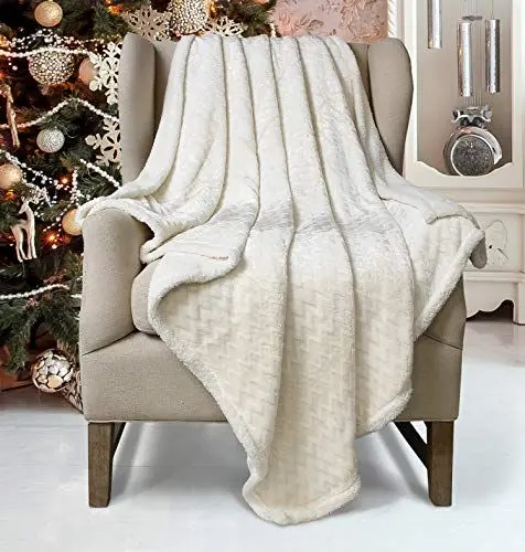 Produktbild: Catalonia Sherpa Decke Flauschige Kuscheldecke, Superweiche Warme Fleece Sofadecke/Couchdecke für Sofa TV Bett, umschaltbar Perfekt für Winter Chevron Muster, 150 x 130cm, Weiß