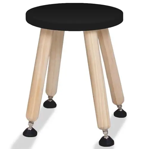 Produktbild: Cateam Tritthocker aus Holz für Kinder und Kleinkinder – 1er-Set – Schwarz – Kinderhocker mit ausziehbaren Beinen – sensorischer Tischhocker – runder Sitzhocker für Kinder mit Nivellierfüßen