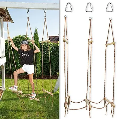 Produktbild: Cateam Wackelige Brücke Strickleiter - Ninja Slackline Zubehör - Zubehör für Ninja Warrior trainingsgeräte - Hängebrücke Skip für Kinder